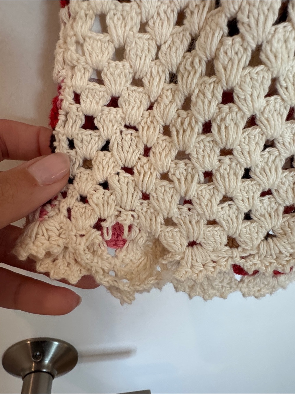 Crochet Sleeveless Tank Top in Cream and Pink - Handmade Look - Picture 7 of 8